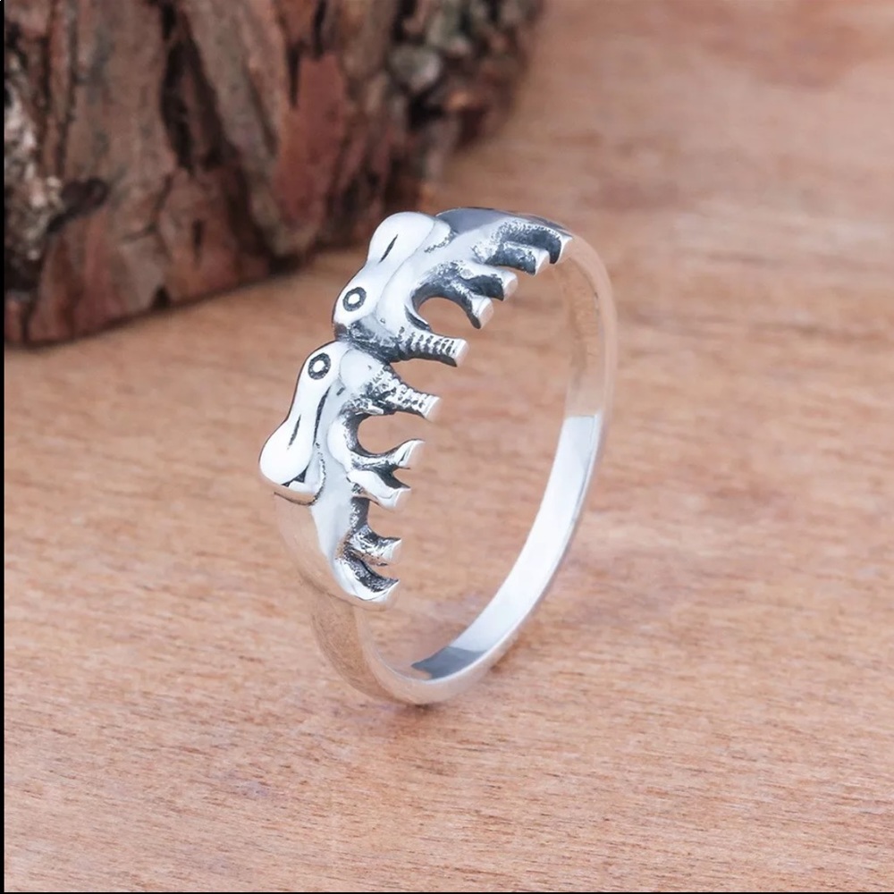 New 925 Silver Two Lovely Elephants Beautiful Ring - Picture 4 of 5